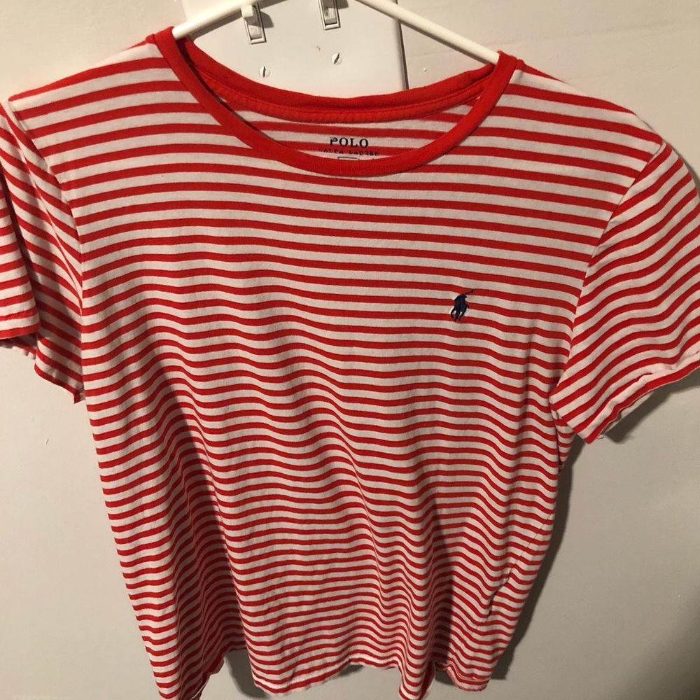 Red and white polo shirt